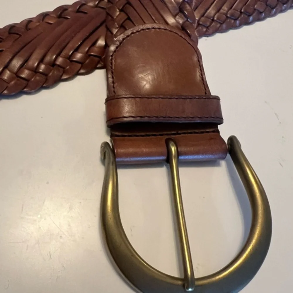 Linea Pelle woven belt with‎ solid brass buckle large vintage